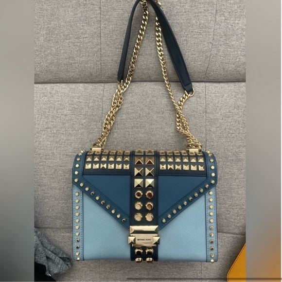 Michael Kors Navy and Gold Studded Crossbody Bag - Picture 2 of 6